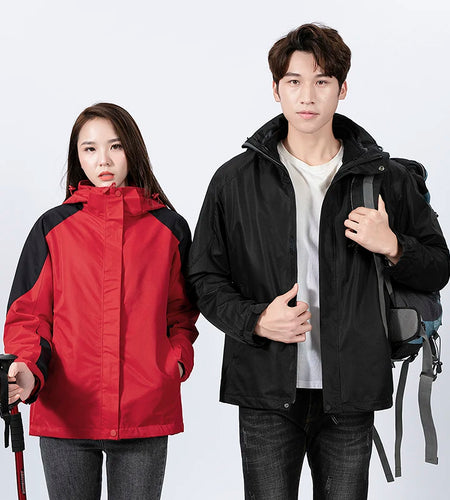 3 in 1 Outdoor Men Thick Warm Waterproof Hooded Parka Coat Windbreaker Two-pieces Sets Winter Jacket Hiking Snow Jackets Women