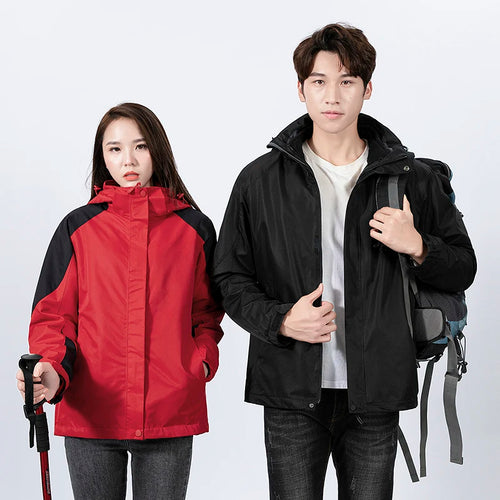 Load image into Gallery viewer, 3 in 1 Outdoor Men Thick Warm Waterproof Hooded Parka Coat Windbreaker Two-pieces Sets Winter Jacket Hiking Snow Jackets Women
