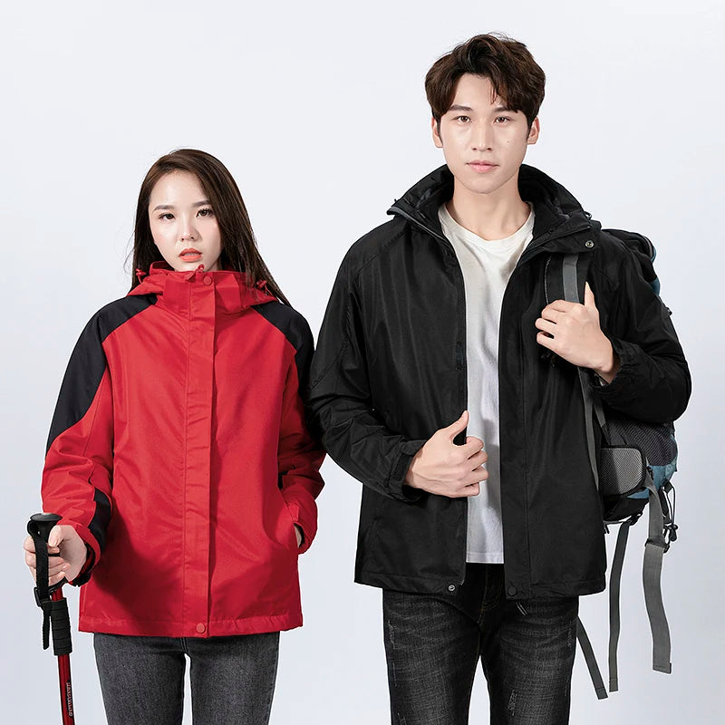 3 in 1 Outdoor Men Thick Warm Waterproof Hooded Parka Coat Windbreaker Two-pieces Sets Winter Jacket Hiking Snow Jackets Women