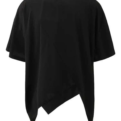 Load image into Gallery viewer, Women Black Irregular Topstitched Big Size Casual T-shirt New Round Neck Short Sleeve Fashion Spring Summer 2025 CPG1353
