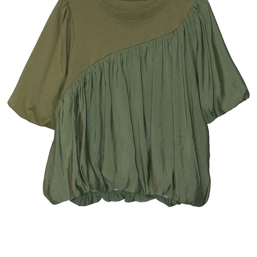 Load image into Gallery viewer, Women Black Irregular Pleated Big Size Casual T-shirt New Round Neck Short Sleeve Fashion Tide Spring Summer 2025 1DJ0558
