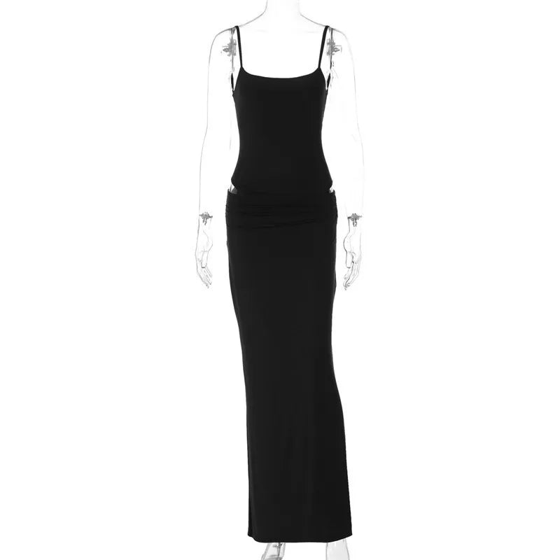 Black Sexy Dress Sets Women Spaghetti Strap Bodysuit And Maxi Skirt Matching Sets Backless Slim Fit Long Skirt Set