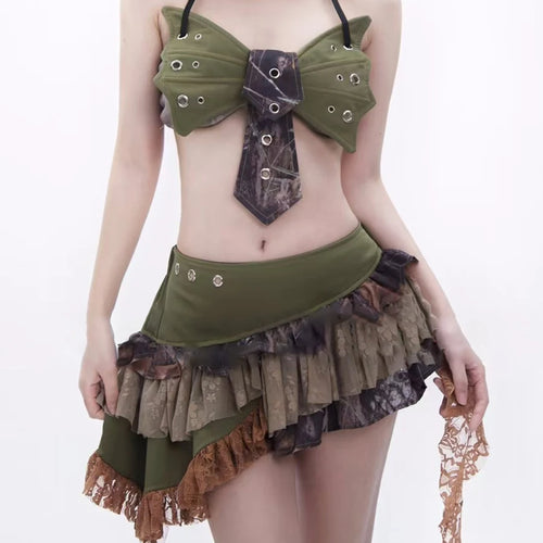 Load image into Gallery viewer, Hit Color Two Piece Set For Women Halter Sleeveless Top High Waist Temperament Mini Skirts Female Fashion Style New
