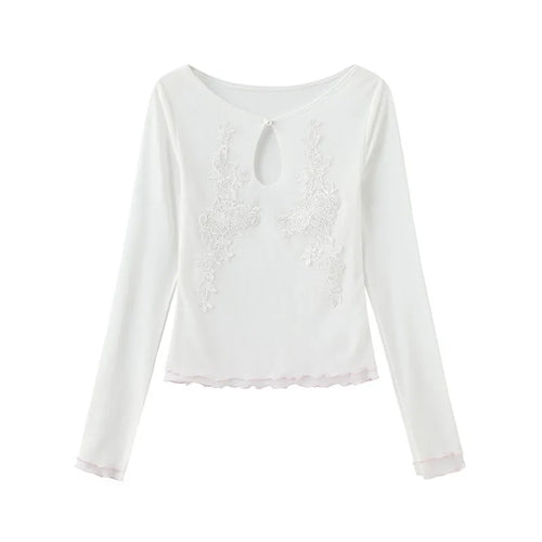 Load image into Gallery viewer, Japanese Y2k Mesh Tops Trashy 2000s Style Embroidery Sheer Tops Vintage Harajuku See Through Long Sleeve T-shirt Fairy
