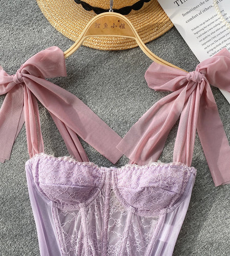 Summer Sexy Mesh Lace Strapless Bandage Sleeveless Patchwork Crop Slip Tops Casual Underwear Strap Padded Bras Bottom Vest Women