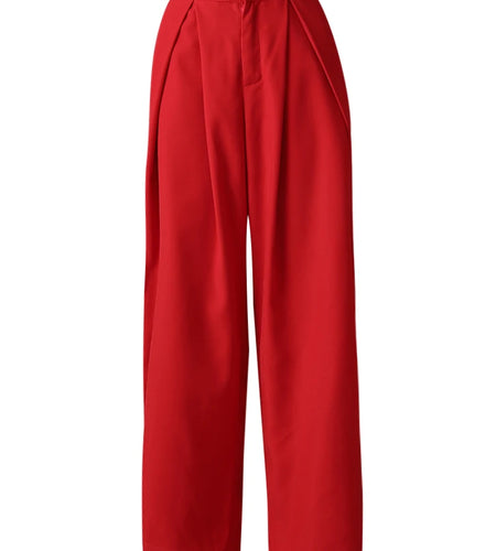 High Waist Red Brief Pleated Long Wide Leg Elegant Pants New Trousers Women Fashion Tide Spring Autumn 2025 30A1697