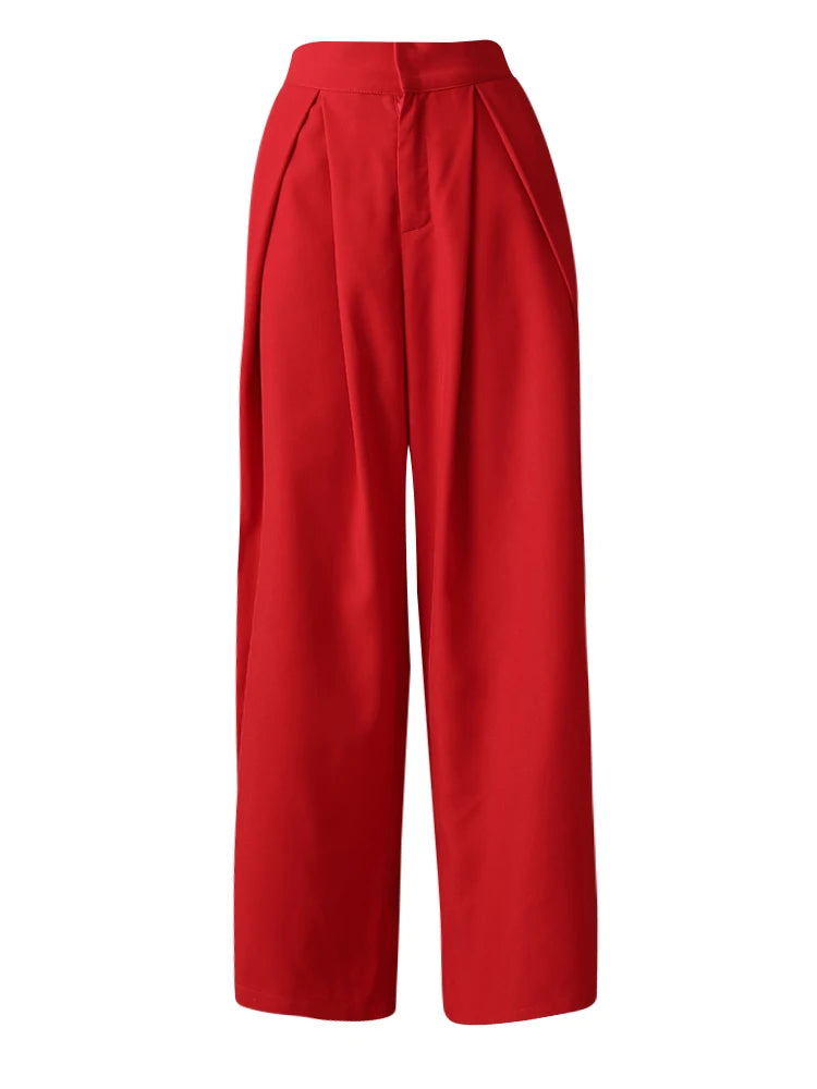 High Waist Red Brief Pleated Long Wide Leg Elegant Pants New Trousers Women Fashion Tide Spring Autumn 2025 30A1697