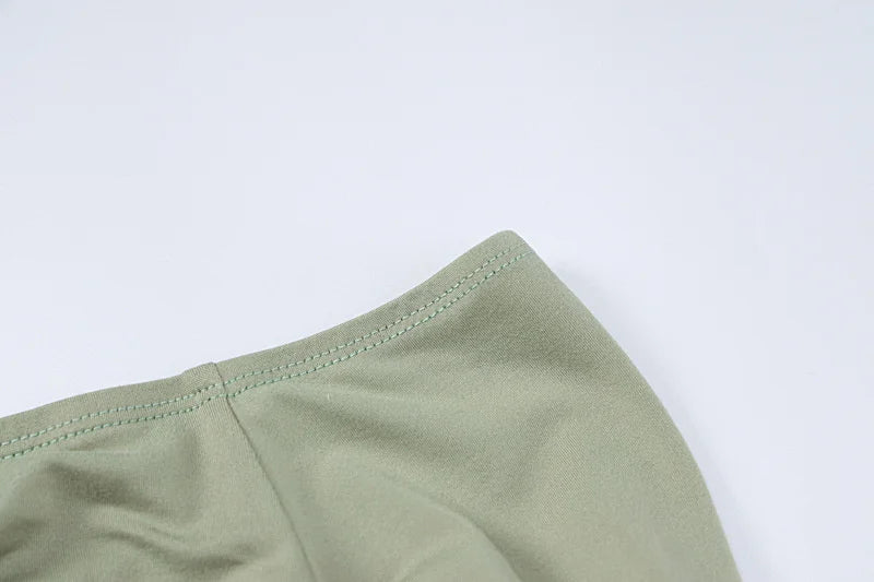 Sexy Two Piece Set Women Outfit Green Strapless Full Sleeve Crop Top And Mini Skirt Matching Sets Female Dress Set