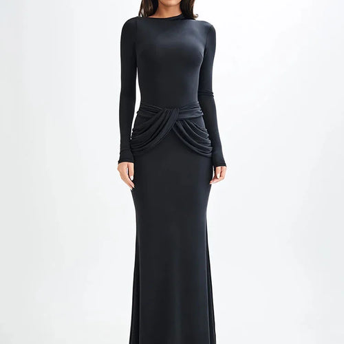Load image into Gallery viewer, Elegant Long Sleeved Elastic Tight Long Dress Women Bodycon Pleated Evening Dress Slimming Party Club Vestido Fall 2024

