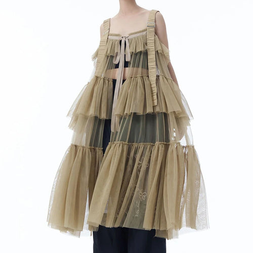 Load image into Gallery viewer, Women Black Mesh Perspective Big Size Strap Dress New Square Collar Sleeveless Fashion Tide Spring Summer 2025 1DJ1242
