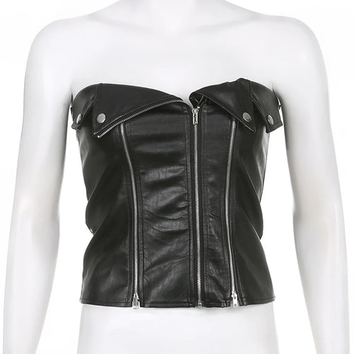 Load image into Gallery viewer, Asymmetrical Fashion Strapless Milkmaid PU Leather Top Female Zipper Clubwear Sexy Vest Bodycon Party Crop Tops Tube
