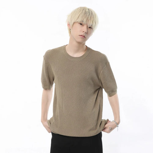 Load image into Gallery viewer, Men&#39;s Wear Knitted Short Sleeve T-shirt Summer Trendy Round Neck Solid Color Comfortable Male Top Round Collar 9C5505
