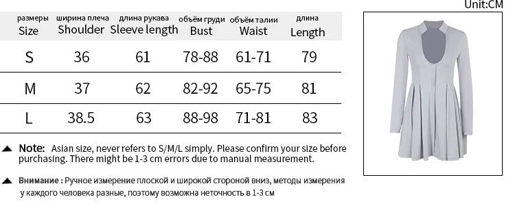 Gray Long Sleeve Sexy Mini Dress Women Solid V Neck High Waist A-line Club Party Pleated Sexy Dress Elegant Clubwear