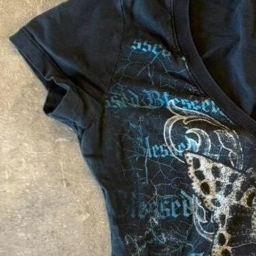 Load image into Gallery viewer, Harajuku Fairy Cropped Butterfly Printing T Shirts Vintage Grunge Streetwear Tops Women Summer Y2k Aesthetic Casual Crop Shirts
