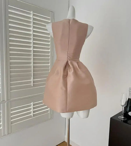 Summer French Sweet Brown Patchwork Lace Elegant Slim Bow Party Dress Women High Waist Sleeveless Princess Vest Short Dress Chic