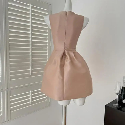 Load image into Gallery viewer, Summer French Sweet Brown Patchwork Lace Elegant Slim Bow Party Dress Women High Waist Sleeveless Princess Vest Short Dress Chic
