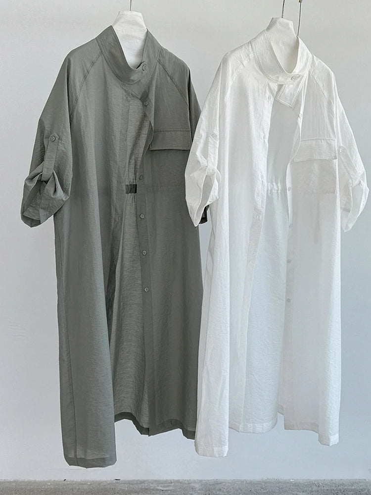 Green Thin Perspective Big Size Long Jacket New Lapel Stand Collar Sleeve Women Coat Fashion Spring Autumn 2025 1DJ1285