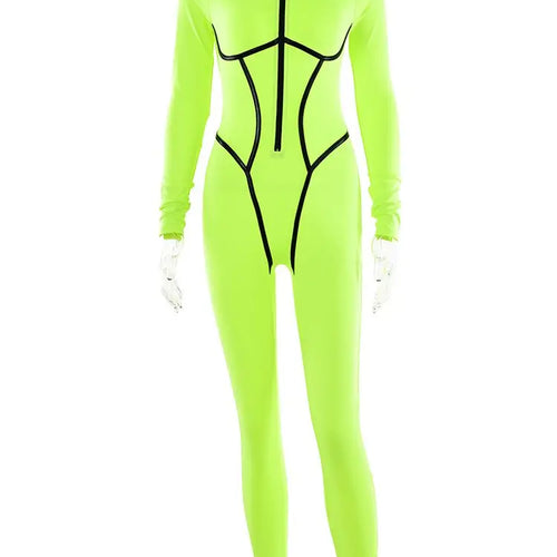 Load image into Gallery viewer, Sexy Zipper Women Jumpsuit Long Sleeve Bandage Tights Solid Jumpsuits Female Party Bodycon Stretch Sporty &amp; Leisure
