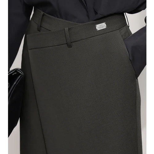 Minimalist Half-body Skirt Women 2025 Spring New Elegant Commuter Anti-wrinkle Asymmetric A-line Slim Long Skirt 12541053
