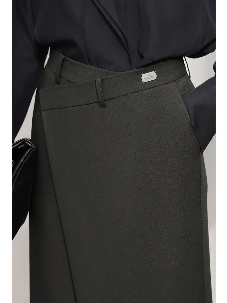 Minimalist Half-body Skirt Women 2025 Spring New Elegant Commuter Anti-wrinkle Asymmetric A-line Slim Long Skirt 12541053