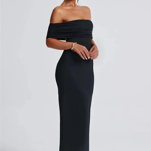 Load image into Gallery viewer, Strapless Backless Sexy Maxi Dress For Women Black Solid Off-shoulder Sleeveless Bodycon Club Party Long Dress Elegant
