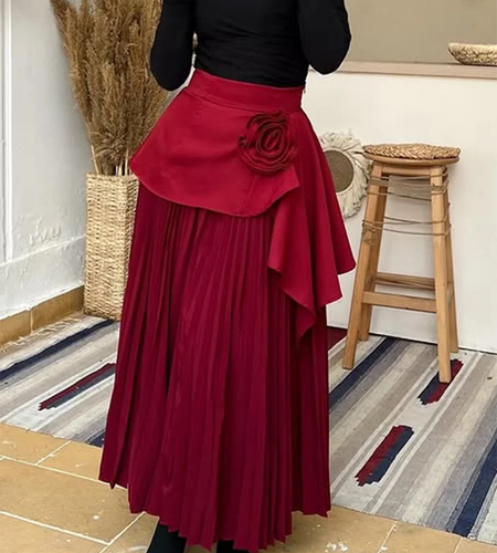 Solid Spliced Appliques Loose Skirts For Women High Waist Temperament Minimalisr Skirts Female Fashion Style New