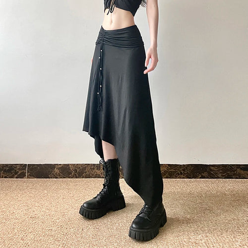 Load image into Gallery viewer, Gothic Dark Harajuku Asymmetrical Maxi Skirt Beading Drawstring Folds Autumn Women Skirts Long Korean Party Clothing
