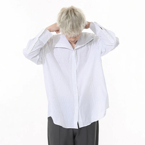 Load image into Gallery viewer, Striped Design Men&#39;s Shirts Stand Collar Single Breasted Casual Tops Korean Style Long Sleeve Loose Male Shirt New 9W1261
