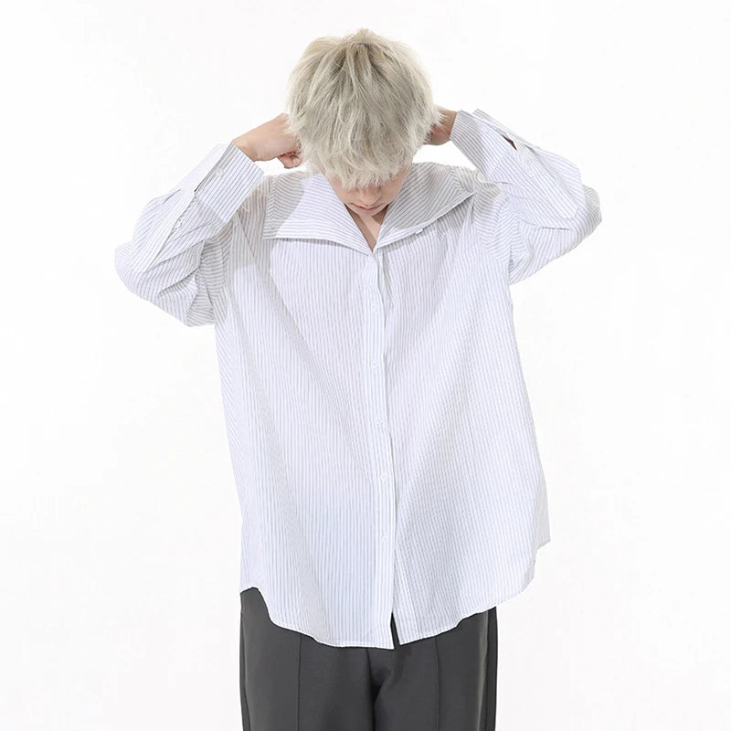 Striped Design Men's Shirts Stand Collar Single Breasted Casual Tops Korean Style Long Sleeve Loose Male Shirt New 9W1261