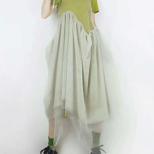 Load image into Gallery viewer, Women Green Mesh Layers Elegant Spaghetti Strap Dress New Square Collar Sleeveless Fashion Tide Spring Autumn 2025 1DJ0363
