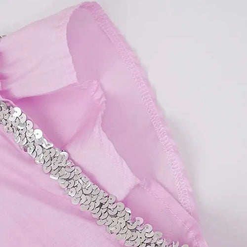 Load image into Gallery viewer, Women pink Color Sequins Mesh Ruffles Big Size Blouse New Lapel Sleeveless Shirt Fashion Tide Spring Summer 2025 CPG1527
