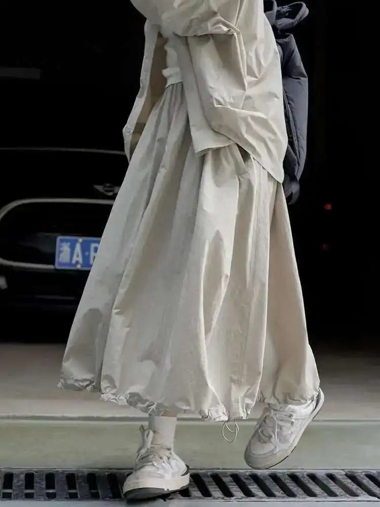 High Elastic Waist Loose Fit Khaki Drawstring Casual Half-body Skirt Women Fashion Tide New Spring Autumn 2025 1DF6695