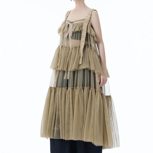 Load image into Gallery viewer, Women Black Mesh Perspective Big Size Strap Dress New Square Collar Sleeveless Fashion Tide Spring Summer 2025 1DJ1242
