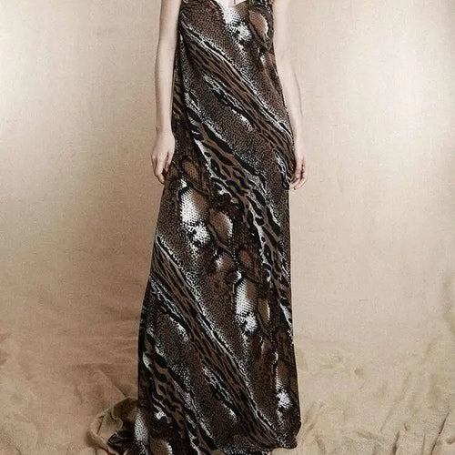 Load image into Gallery viewer, Women Coffee Leopard Printed Long Spaghetti Strap Dress New Square Collar Sleeveless Fashion Spring Autumn 2025 1DH8446
