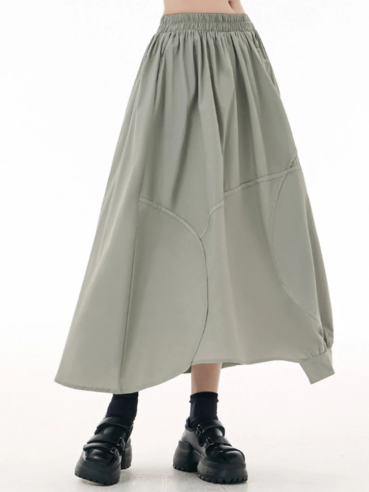 Solid Minimalist Casual Skirts For Women High Waist Loose Temperament Spliced Folds Skirt Female Fashion Clothes