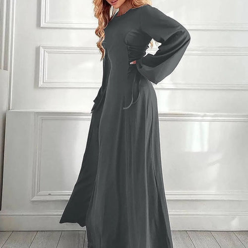 Load image into Gallery viewer, Ribbed Solid O Neck Long Flare Sleeve Bandage Sexy Bodycom Maxi Dress Fall Elegant Y2K Outfits Birthday Party Outfits
