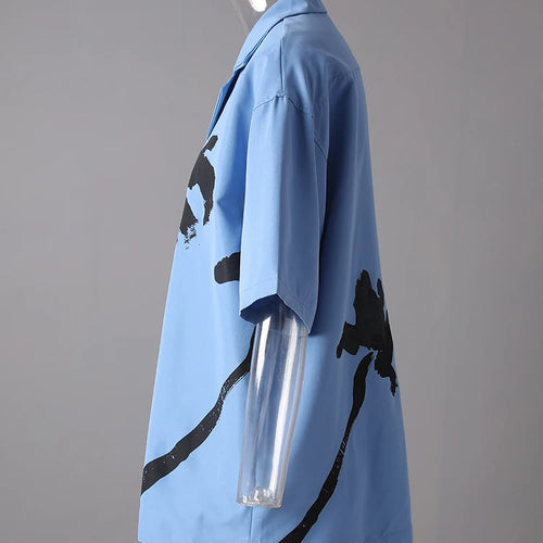 Load image into Gallery viewer, Women Blue Pattern Printed Big Size Casual Blouse New Lapel Short Sleeve Shirt Fashion Tide Spring Summer 2025 CPG3077
