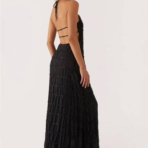 Load image into Gallery viewer, Halter Backless Sexy Maxi Dress For Women Spring Summer New Lace-up Sleeveless Pleated Beach Holiday Long Dress Elegant
