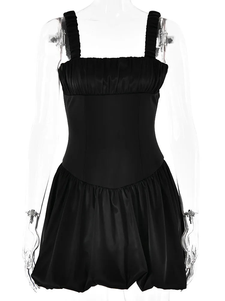 Sexy Camisole Sleeveless Mini Short Skirt Women Pleated Double Layer Dress Tight Zipper Female Party Club Evening Dress