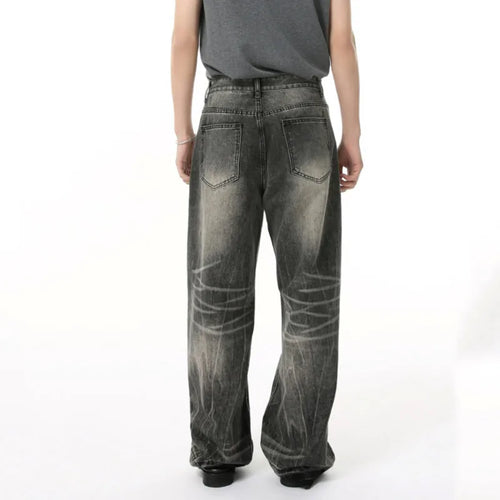 Load image into Gallery viewer, Men's Jeans New Summer American Style Washed Cat Whiskers Design Curved Knife Wide Leg Trendy Casual Male Clothing 9W1687
