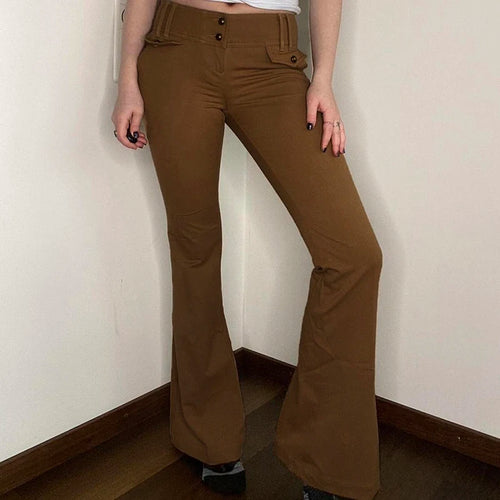 Load image into Gallery viewer, Vintage Fashion Skinny Low Waist Pants Female Buttons Y2K Aesthetic Flared Trousers Basic Boot Cut Capris Bottoms New
