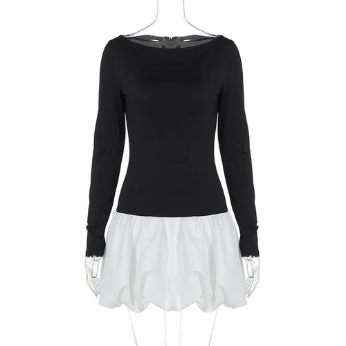 Load image into Gallery viewer, Patchwork Long Sleeve Sexy Mini Dress For Women Color Contrast High Waist A-line Club Party Sexy Puffy Dress Elegant
