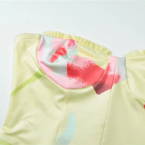 Load image into Gallery viewer, Off-shoulder Strapless Sexy Mini Dress For Women Robe Yellow Sleeveless Backless Ruffled Printed Club Dress Vestido
