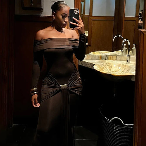 Load image into Gallery viewer, Off-shoulder Long Sleeve Sexy Maxi Dress For Women Fashion Strapless Backless Draped Bodycon Club Party Long Dress
