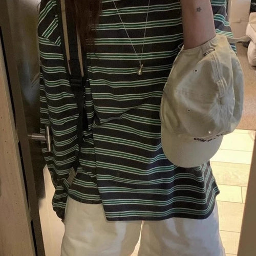 Load image into Gallery viewer, Simple Korean Woman T Shirts 2024 Ropa Mujer Vintage Long Sleeve Loose Tees Fashion Camisetas Casual Striped Y2k Tshirt Tops
