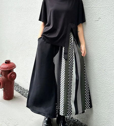 High Elastic Waist Black Dot Color-block Long Wide Leg Pants New Trousers Women Fashion Tide Spring Autumn 2025 1DJ0896