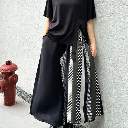 Load image into Gallery viewer, High Elastic Waist Black Dot Color-block Long Wide Leg Pants New Trousers Women Fashion Tide Spring Autumn 2025 1DJ0896

