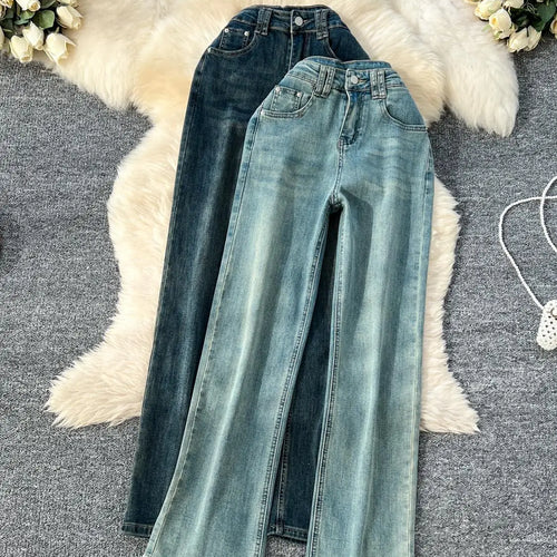 Load image into Gallery viewer, Spring Korean Version Vintage Blue High Waist Straight Denim Pant Women Ankle-length Wide Leg Jeans Fashion Popular Trousers New
