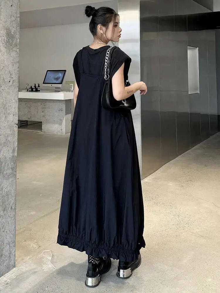 Women Green Pleated Pocket Big Size Strap Dress New Square Collar Sleeveless Fashion Tide Spring Autumn 2025 1DH6067
