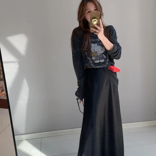 Load image into Gallery viewer, Spring Summer French Fashion Solid Elegant Versatile Long Skirts Women Temperament High Waisted Vacation Fishtail Half Skirt New
